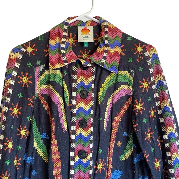 Farm Rio Macaw Night Linen-Blend Mini Dress Pockets Linen Viscose Size XS - Picture 3 of 15